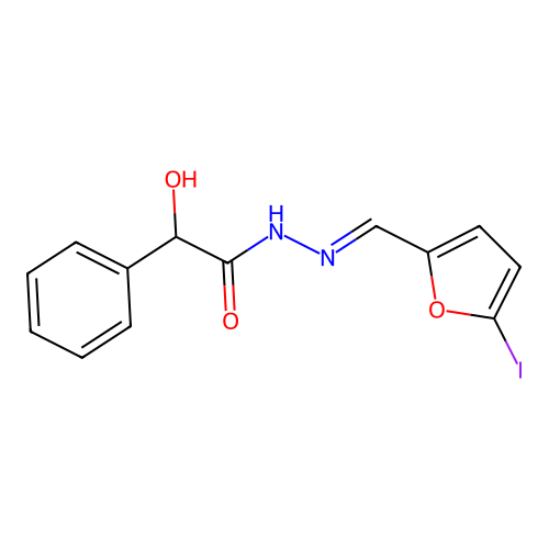 2-hydroxy-N'-[(E)-(5-iodofuran-2-yl)methylidene]-2-phenylacetohydrazide structure