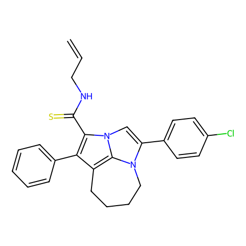 4-(4-chlorophenyl)-1-phenyl-N-(prop-2-en-1-yl)-5,6,7,8-tetrahydro-2a,4a-diazacyclopenta[cd]azulene-2-carbothioamide structure