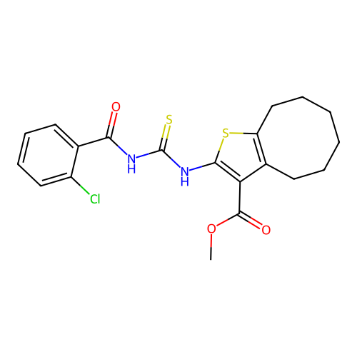 methyl 2-({[(2-chlorophenyl)carbonyl]carbamothioyl}amino)-4,5,6,7,8,9-hexahydrocycloocta[b]thiophene-3-carboxylate structure