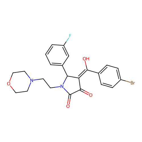 (4E)-4-[(4-bromophenyl)-hydroxymethylidene]-5-(3-fluorophenyl)-1-(2-morpholin-4-ylethyl)pyrrolidine-2,3-dione structure