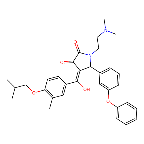 (4E)-1-(2-dimethylaminoethyl)-4-[hydroxy-[3-methyl-4-(2-methylpropoxy)phenyl]methylidene]-5-(3-phenoxyphenyl)pyrrolidine-2,3-dione structure