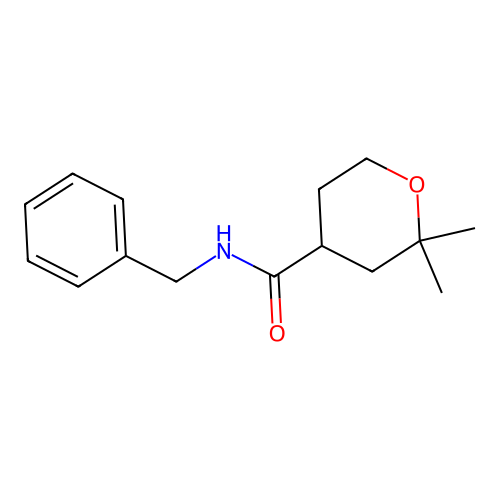 N-benzyl-2,2-dimethyltetrahydro-2H-pyran-4-carboxamide structure