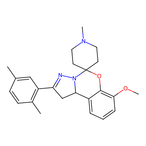 2'-(2,5-dimethylphenyl)-7'-methoxy-1-methyl-1',10b'-dihydrospiro[piperidine-4,5'-pyrazolo[1,5-c][1,3]benzoxazine] structure
