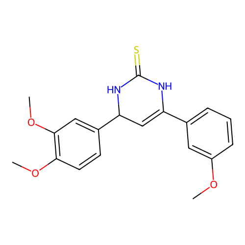 4-(3,4-dimethoxyphenyl)-6-(3-methoxyphenyl)-3,4-dihydropyrimidine-2(1H)-thione structure