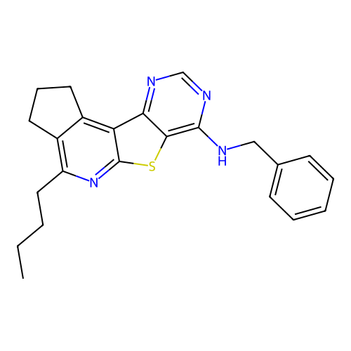N-benzyl-4-butyl-2,3-dihydro-1H-cyclopenta[4',5']pyrido[3',2':4,5]thieno[3,2-d]pyrimidin-7-amine structure