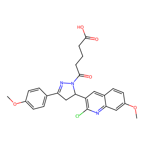 5-(5-(2-chloro-7-methoxyquinolin-3-yl)-3-(4-methoxyphenyl)-4,5-dihydro-1H-pyrazol-1-yl)-5-oxopentanoic acid structure