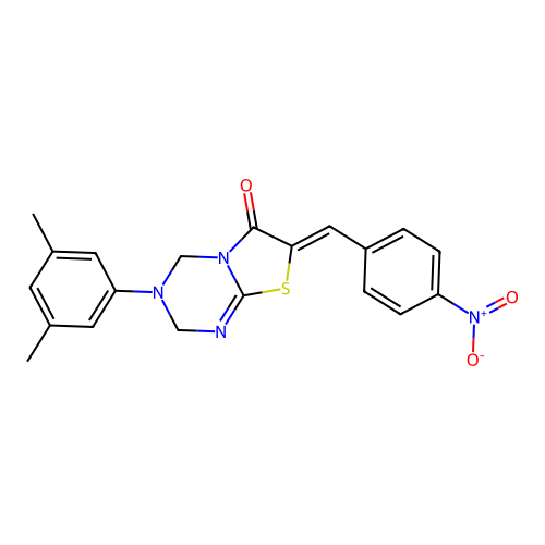 (7Z)-3-(3,5-dimethylphenyl)-7-(4-nitrobenzylidene)-3,4-dihydro-2H-[1,3]thiazolo[3,2-a][1,3,5]triazin-6(7H)-one structure