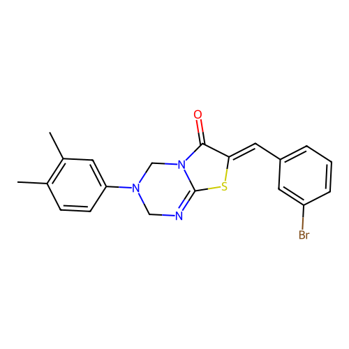 (7Z)-7-(3-bromobenzylidene)-3-(3,4-dimethylphenyl)-3,4-dihydro-2H-[1,3]thiazolo[3,2-a][1,3,5]triazin-6(7H)-one structure