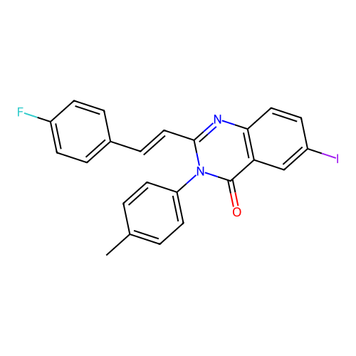 2-[(E)-2-(4-fluorophenyl)ethenyl]-6-iodo-3-(4-methylphenyl)quinazolin-4(3H)-one structure