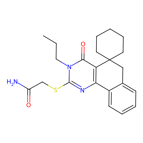 2-(4-oxo-3-propylspiro[6H-benzo[h]quinazoline-5,1'-cyclohexane]-2-yl)sulfanylacetamide structure