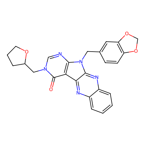 11-(1,3-benzodioxol-5-ylmethyl)-3-(tetrahydrofuran-2-ylmethyl)-3,11-dihydro-4H-pyrimido[5',4':4,5]pyrrolo[2,3-b]quinoxalin-4-one structure