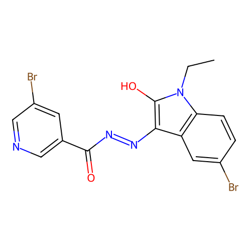 (Z)-5-bromo-N'-(5-bromo-1-ethyl-2-oxoindolin-3-ylidene)nicotinohydrazide structure