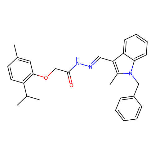 N'-[(E)-(1-benzyl-2-methyl-1H-indol-3-yl)methylidene]-2-[5-methyl-2-(propan-2-yl)phenoxy]acetohydrazide structure