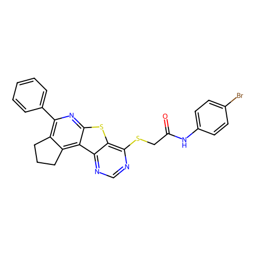 N-(4-bromophenyl)-2-((4-phenyl-2,3-dihydro-1H-cyclopenta[4',5']pyrido[3',2':4,5]thieno[3,2-d]pyrimidin-7-yl)thio)acetamide structure