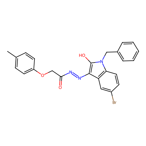 (Z)-N'-(1-benzyl-5-bromo-2-oxoindolin-3-ylidene)-2-(p-tolyloxy)acetohydrazide structure