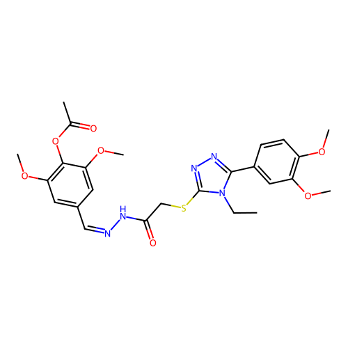 (Z)-4-((2-(2-((5-(3,4-dimethoxyphenyl)-4-ethyl-4H-1,2,4-triazol-3-yl)thio)acetyl)hydrazono)methyl)-2,6-dimethoxyphenyl acetate structure