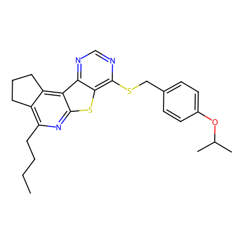 4-butyl-7-((4-isopropoxybenzyl)thio)-2,3-dihydro-1H-cyclopenta[4',5']pyrido[3',2':4,5]thieno[3,2-d]pyrimidine structure