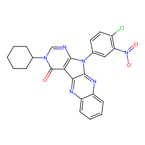 11-(4-chloro-3-nitrophenyl)-3-cyclohexyl-3,11-dihydro-4H-pyrimido[5',4':4,5]pyrrolo[2,3-b]quinoxalin-4-one structure