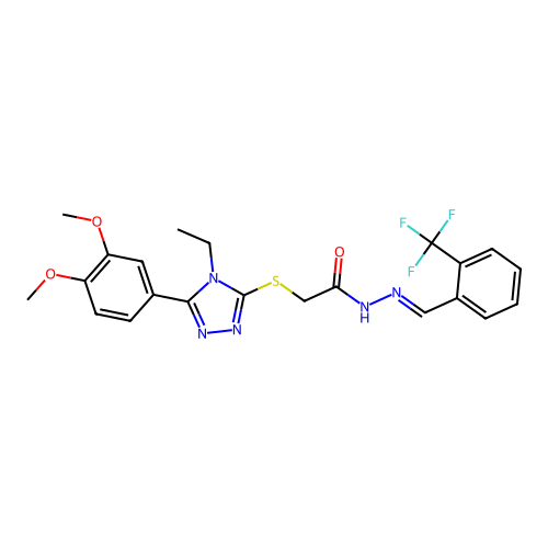 (E)-2-((5-(3,4-dimethoxyphenyl)-4-ethyl-4H-1,2,4-triazol-3-yl)thio)-N'-(2-(trifluoromethyl)benzylidene)acetohydrazide structure