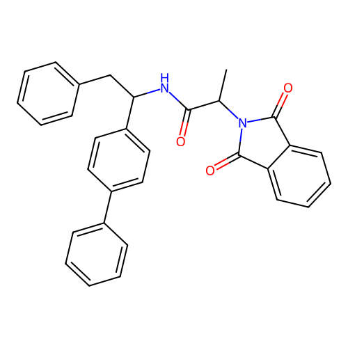 2-(1,3-dioxoisoindol-2-yl)-N-[2-phenyl-1-(4-phenylphenyl)ethyl]propanamide structure