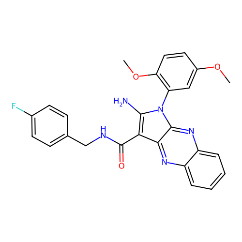 2-amino-1-(2,5-dimethoxyphenyl)-N-(4-fluorobenzyl)-1H-pyrrolo[2,3-b]quinoxaline-3-carboxamide structure