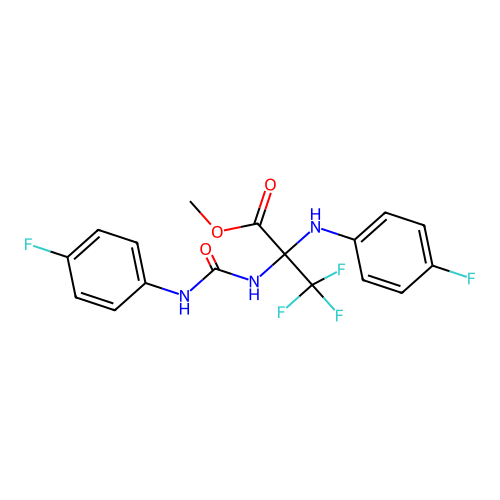 methyl 3,3,3-trifluoro-2-(4-fluoroanilino)-2-[(4-fluorophenyl)carbamoylamino]propanoate structure