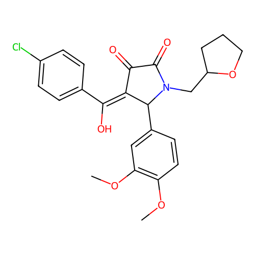 (4E)-4-[(4-chlorophenyl)(hydroxy)methylidene]-5-(3,4-dimethoxyphenyl)-1-(tetrahydrofuran-2-ylmethyl)pyrrolidine-2,3-dione structure