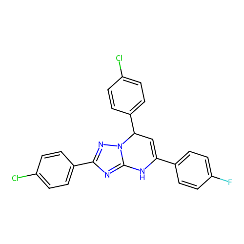 2,7-bis(4-chlorophenyl)-5-(4-fluorophenyl)-1,7-dihydro-[1,2,4]triazolo[1,5-a]pyrimidine structure