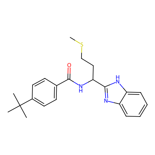 N-[1-(1H-benzimidazol-2-yl)-3-(methylsulfanyl)propyl]-4-tert-butylbenzamide structure