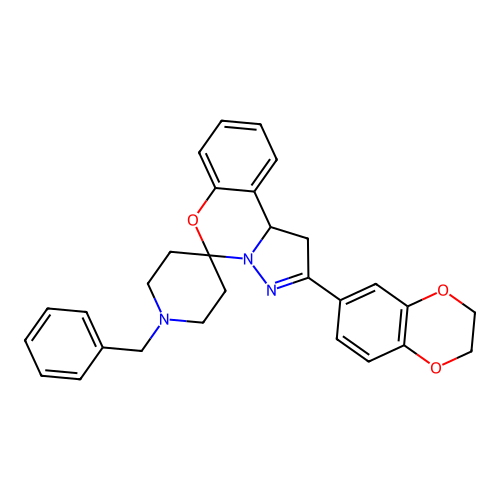 1'-benzyl-2-(2,3-dihydro-1,4-benzodioxin-6-yl)spiro[1,10b-dihydropyrazolo[1,5-c][1,3]benzoxazine-5,4'-piperidine] structure
