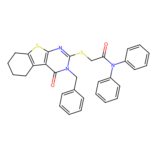 2-((3-benzyl-4-oxo-3,4,5,6,7,8-hexahydrobenzo[4,5]thieno[2,3-d]pyrimidin-2-yl)thio)-N,N-diphenylacetamide structure
