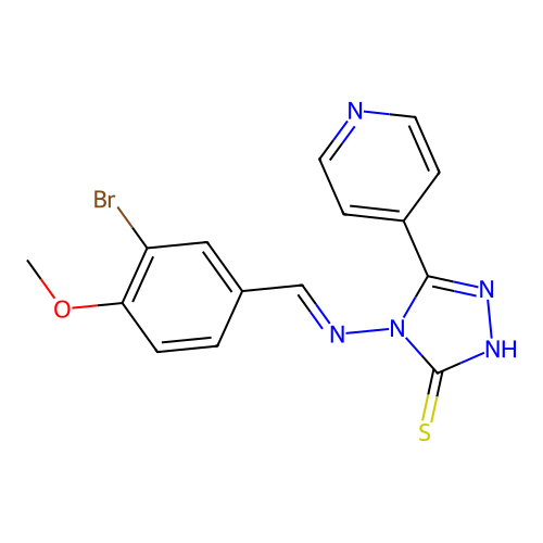 4-[(E)-(3-bromo-4-methoxyphenyl)methylideneamino]-3-pyridin-4-yl-1H-1,2,4-triazole-5-thione structure