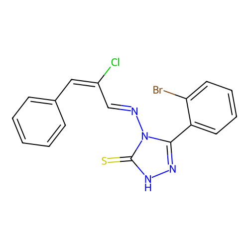 3-(2-bromophenyl)-4-[(E)-[(E)-2-chloro-3-phenylprop-2-enylidene]amino]-1H-1,2,4-triazole-5-thione structure