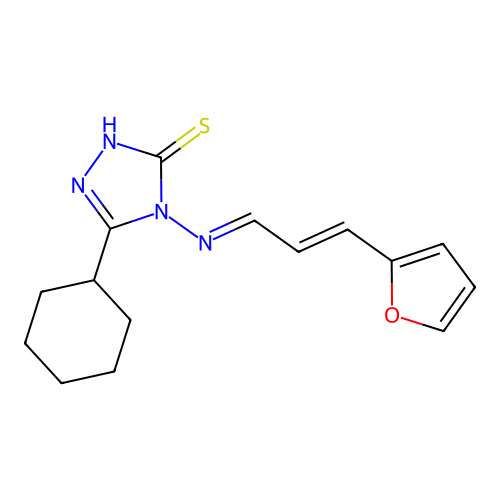 5-cyclohexyl-4-((E)-((E)-3-(furan-2-yl)allylidene)amino)-4H-1,2,4-triazole-3-thiol structure