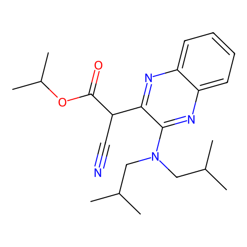 Propan-2-yl {3-[bis(2-methylpropyl)amino]quinoxalin-2-yl}(cyano)acetate structure