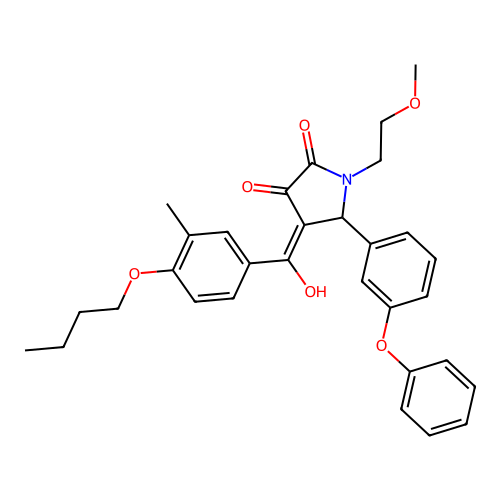 (4E)-4-[(4-butoxy-3-methylphenyl)-hydroxymethylidene]-1-(2-methoxyethyl)-5-(3-phenoxyphenyl)pyrrolidine-2,3-dione structure