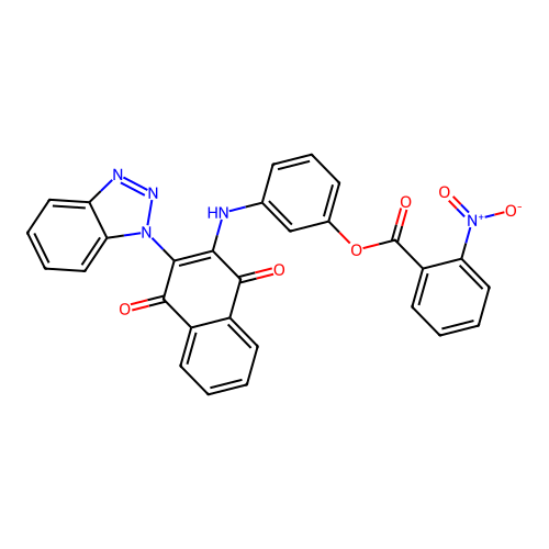 [3-[[3-(benzotriazol-1-yl)-1,4-dioxonaphthalen-2-yl]amino]phenyl] 2-nitrobenzoate structure