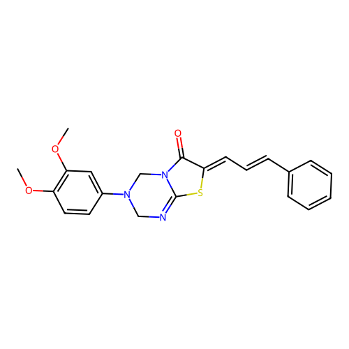 (7Z)-3-(3,4-DIMETHOXYPHENYL)-7-[(2E)-3-PHENYLPROP-2-EN-1-YLIDENE]-2H,3H,4H,6H,7H-[1,3]THIAZOLO[3,2-A][1,3,5]TRIAZIN-6-ONE structure