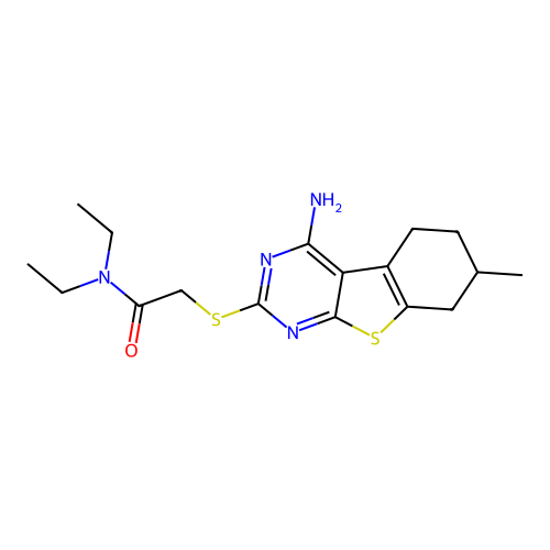2-(4-Amino-7-methyl-5,6,7,8-tetrahydro-benzo[4,5]thieno[2,3-d]pyrimidin-2-ylsulfanyl)-N,N-diethyl-aceta mide structure