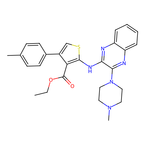 ethyl 2-((3-(4-methylpiperazin-1-yl)quinoxalin-2-yl)amino)-4-(p-tolyl)thiophene-3-carboxylate structure