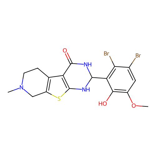 2-(2,3-dibromo-6-hydroxy-5-methoxyphenyl)-7-methyl-2,3,5,6,7,8-hexahydropyrido[4',3':4,5]thieno[2,3-d]pyrimidin-4(1H)-one structure