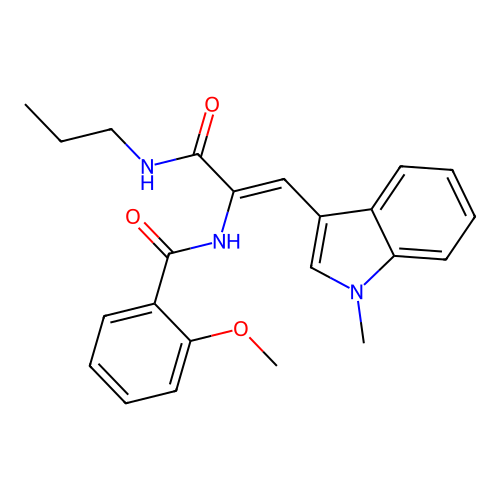 2-methoxy-N-[(Z)-1-(1-methylindol-3-yl)-3-oxo-3-(propylamino)prop-1-en-2-yl]benzamide structure