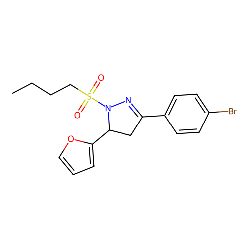 3-(4-bromophenyl)-1-(butylsulfonyl)-5-(furan-2-yl)-4,5-dihydro-1H-pyrazole structure