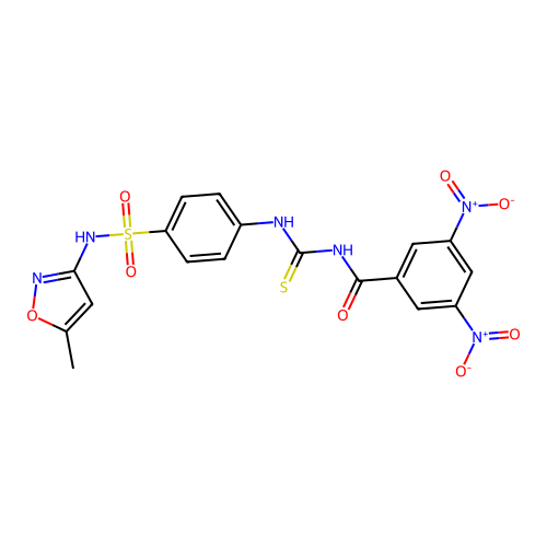 N-{[(4-{[(5-methyl-3-isoxazolyl)amino]sulfonyl}phenyl)amino]carbonothioyl}-3,5-dinitrobenzamide structure