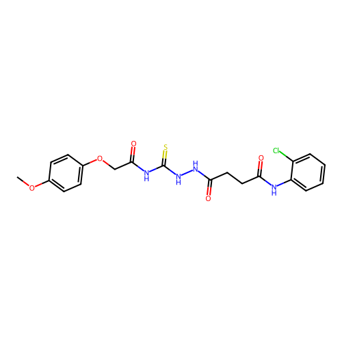 N-(2-chlorophenyl)-4-[2-({[(4-methoxyphenoxy)acetyl]amino}carbonothioyl)hydrazino]-4-oxobutanamide structure
