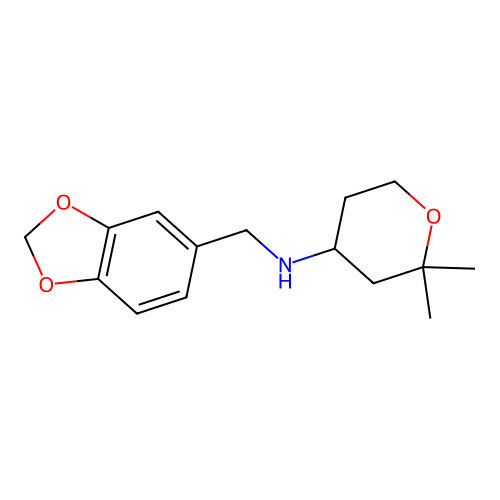 Benzo[1,3]dioxol-5-ylmethyl-(2,2-dimethyl-tetrahydro-pyran-4-yl)-amine structure