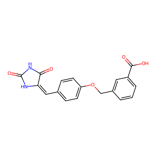 3-({4-[(2,5-Dioxo-4-imidazolidinylidene)methyl]phenoxy}methyl)benzoic acid structure