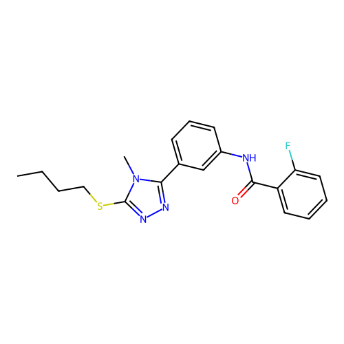 N-{3-[5-(butylsulfanyl)-4-methyl-4H-1,2,4-triazol-3-yl]phenyl}-2-fluorobenzamide structure