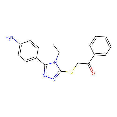 2-{[5-(4-aminophenyl)-4-ethyl-4H-1,2,4-triazol-3-yl]sulfanyl}-1-phenylethanone structure