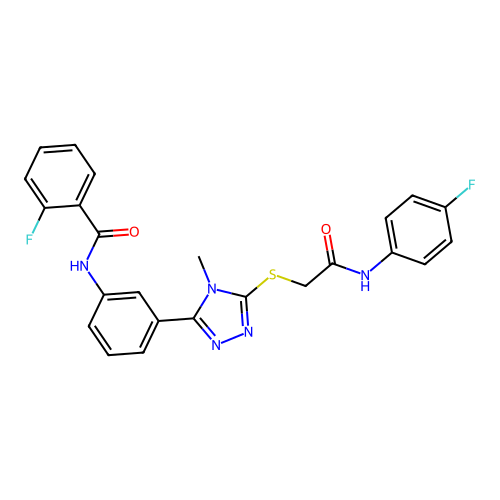 2-fluoro-N-{3-[5-({2-[(4-fluorophenyl)amino]-2-oxoethyl}sulfanyl)-4-methyl-4H-1,2,4-triazol-3-yl]phenyl}benzamide structure